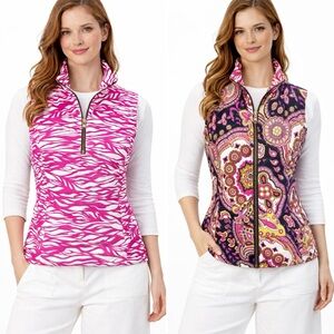 Jude Connally Quilted Zip Front Vest Multicolor Zebra 2 in 1 Sz S 🧡